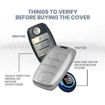 Keyzone DTPU key cover & keychain for Sonet, Seltos, Carens, Sonet X-line 4 Button Smart Key (DTP61, DAlloy)