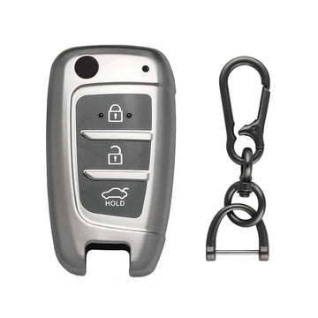 Keyzone TPU key cover & zinc alloy key holder for i20, Kona, Verna 2018 Onwards 3 button flip key (GMTP43, Zinc Alloy)