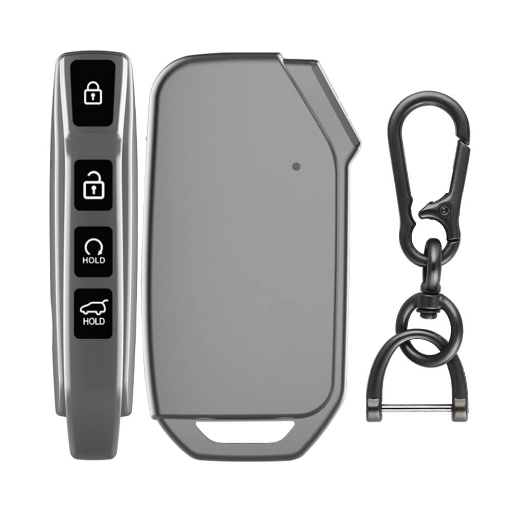 Keyzone TPU key Cover & zinc alloy key holder for Kia Seltos, Sonet 2023 onwards 4 button smart key (GMTP77, zinc alloy)