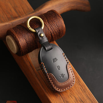 Keyzone dual leather key cover for i20, Kona, Verna 2018 onwards 3 button smart key (KDL41)