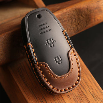 Keyzone dual leather key cover for Baleno, Ciaz, Ignis, S-Cross, Vitara Brezza, Urban Cruiser 3 button smart key (KDL04)
