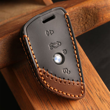 Keyzone dual leather key cover for X1, X3, X6, X5, 5 Series, 6 Series, 7 Series 4 button smart key (KDL52)