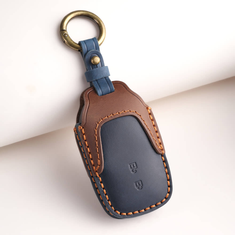 Keyzone dual leather key cover for Innova Crysta, Innova HyCross, Hilux 2 button smart key (KDL18_2b)