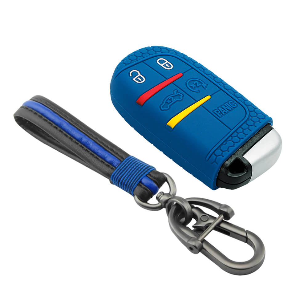 Keycare silicone key cover and keyring fit for : Compass, Trailhawk smart key (KC-28, Full Leather Keychain) - Keyzone