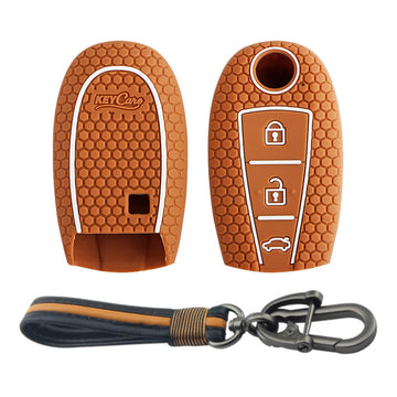 Keycare silicone key cover and keychain fit for : Urban Cruiser smart key (KC-04, Full leather keychain)
