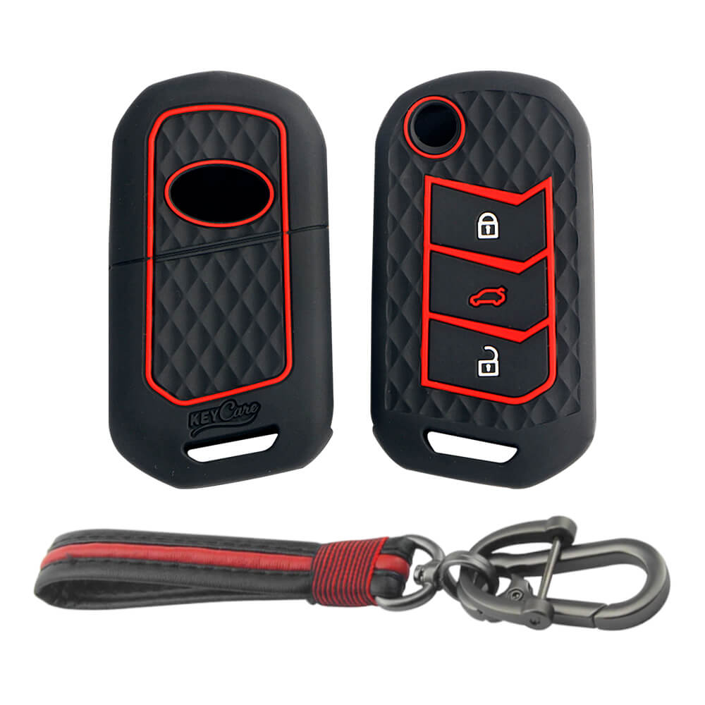 Keycare silicone key cover and keychain fit for : Marazzo, TUV300 Plus, Scorpio, Thar 2020, XUV700, XUV300, Bolero 2020, XUV400, Scorpio-N flip key (KC-09, Full leather keychain) - Keyzone