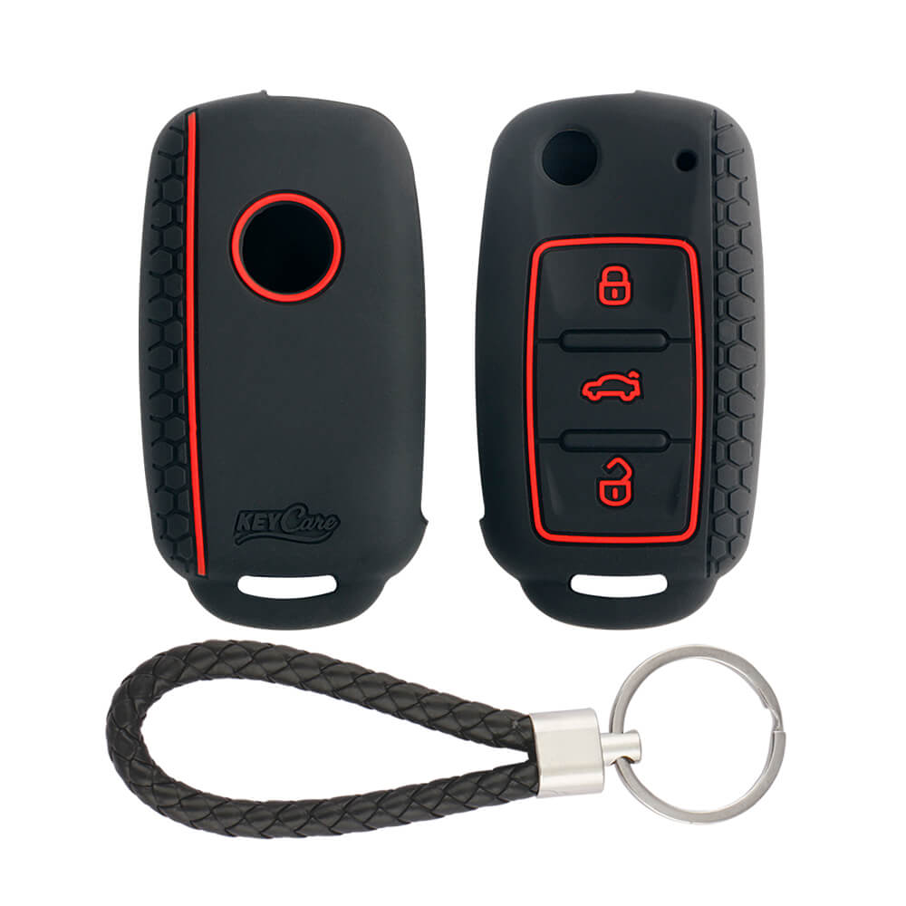 Keycare silicone key cover and keyring fit for : Polo, Vento, Jetta, Ameo 3b flip key (KC-13, KCMini Keyring) - Keyzone