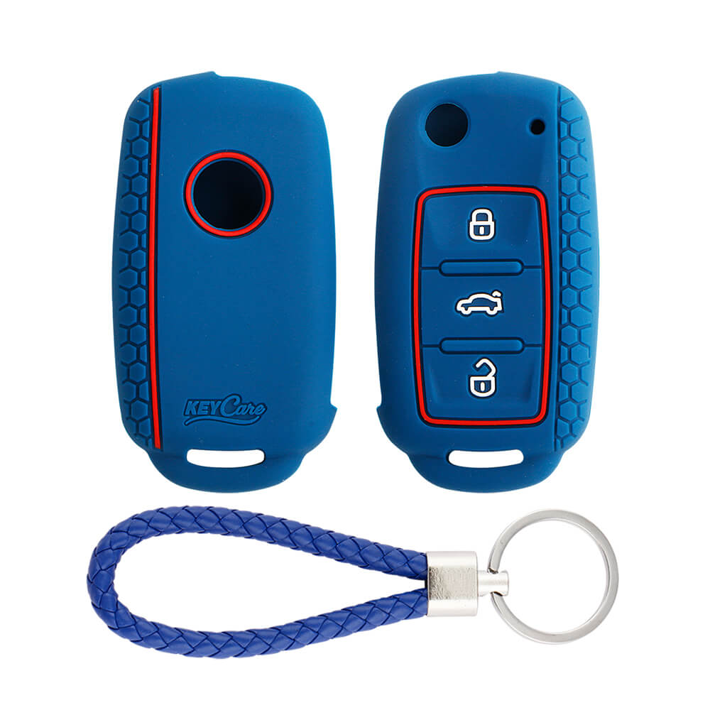 Keycare silicone key cover and keyring fit for : Polo, Vento, Jetta, Ameo 3b flip key (KC-13, KCMini Keyring) - Keyzone