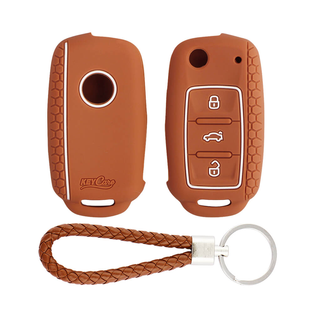 Keycare silicone key cover and keyring fit for : Polo, Vento, Jetta, Ameo 3b flip key (KC-13, KCMini Keyring) - Keyzone