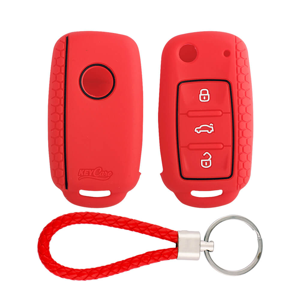 Keycare silicone key cover and keyring fit for : Polo, Vento, Jetta, Ameo 3b flip key (KC-13, KCMini Keyring) - Keyzone