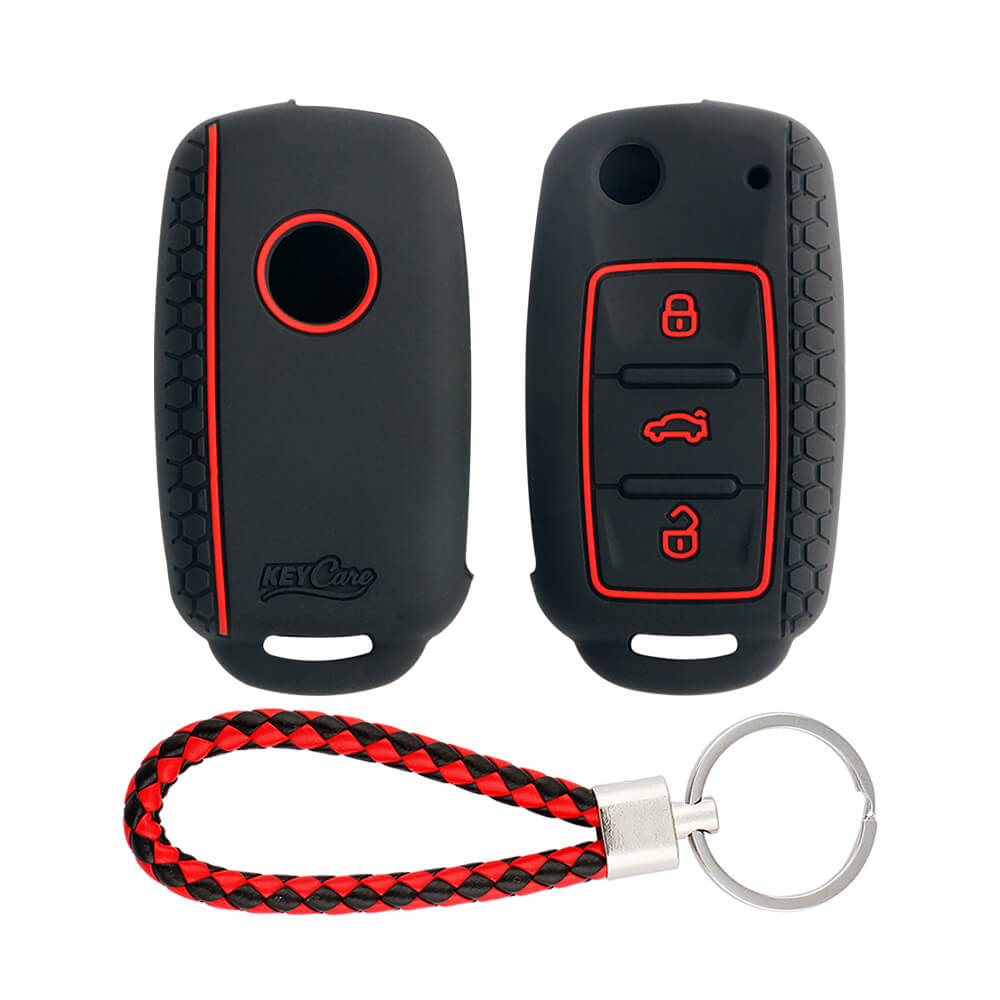 Keycare silicone key cover and keyring fit for : Polo, Vento, Jetta, Ameo 3b flip key (KC-13, KCMini Keyring) - Keyzone