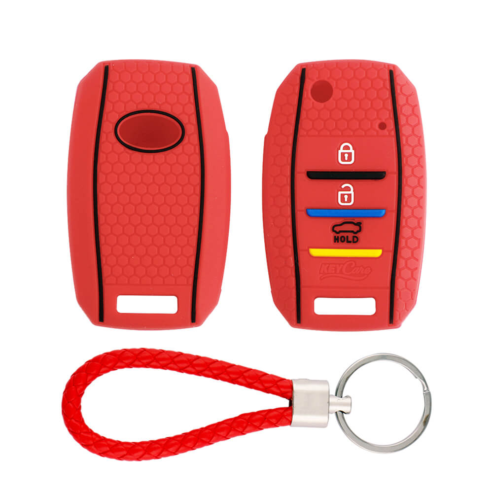 Keycare silicone key cover and keyring fit for : Seltos, Sonet, Carens 3 button flip key (KC-35, KCMini Keyring) - Keyzone