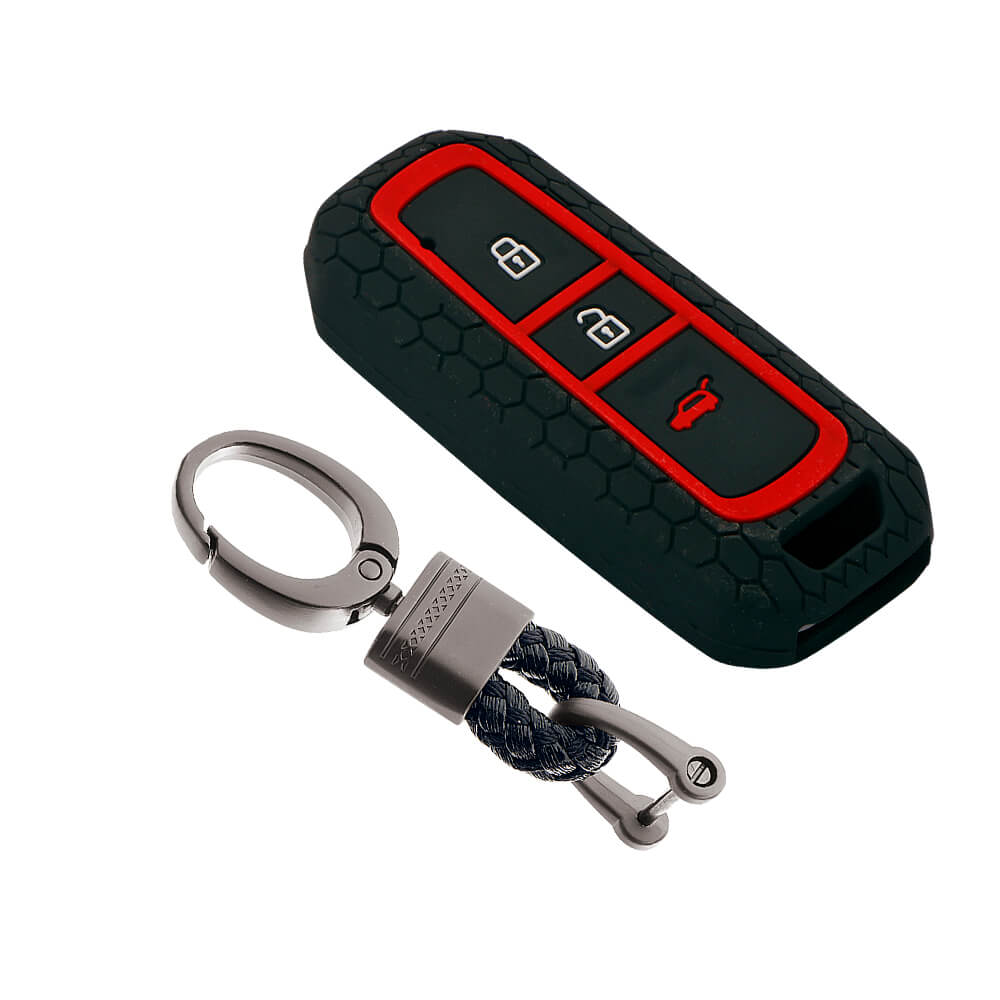 Keycare silicone key cover and keyring fit for : MG Hector 3 button smart key (KC-36, Alloy Keychain) - Keyzone