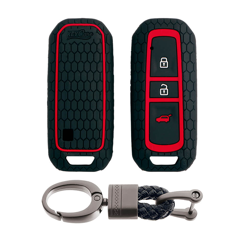 Keycare silicone key cover and keyring fit for : MG Hector 3 button smart key (KC-36, Alloy Keychain) - Keyzone