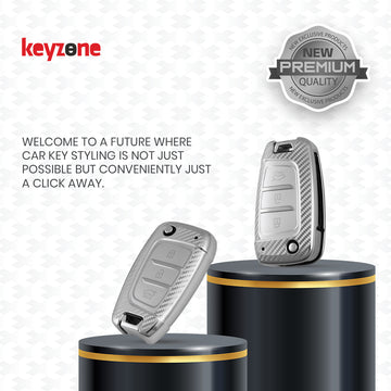 Keyzone silverstar TPU key cover & keychain for Hyundai i20, Verna, Kona 3 Button flip key (SS43)