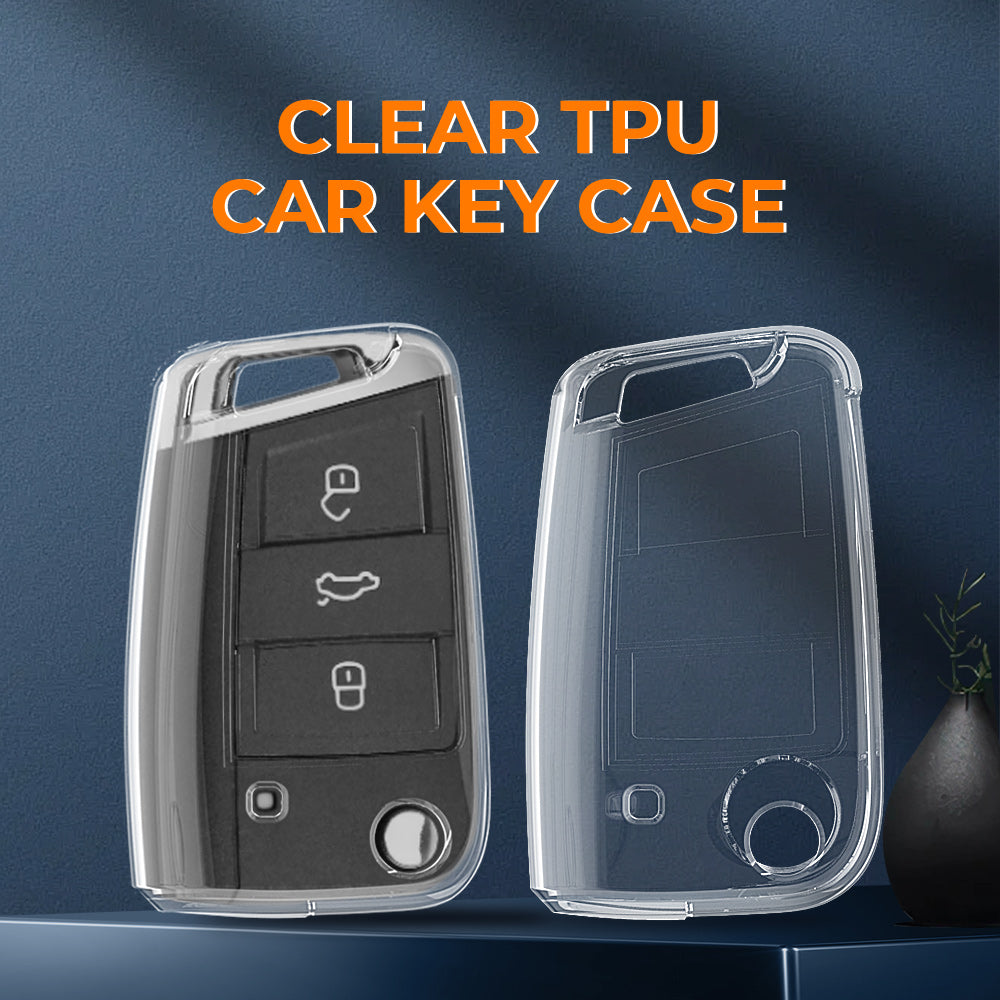 Keyzone clear TPU key cover fit for: Karoq, Octavia, Superb, Kodiaq, Slavia 3 button flip key (CLTP44) - Keyzone