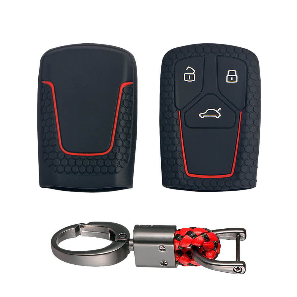 Keycare silicone key cover and keyring fit for : Audi 3 button smart key (KC-47, Alloy Keychain) - Keyzone