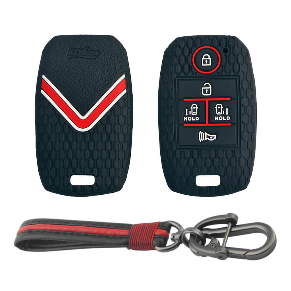 Keycare silicone key cover and keyring fit for : Carnival 5 button smart key (KC-51, Full Leather Keychain) - Keyzone