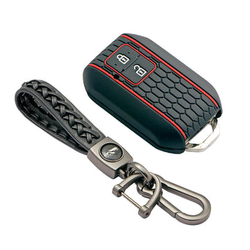 Keycare silicone key cover and keychain fit for : Baleno, Jimny, Grand Vitara, Xl6, Ignis, Swift, Ertiga, Fronx, New Brezza 2022, Dzire 2b smart key (KC-05, Leather Woven keychain)