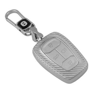 Keyzone silverstar TPU key cover & keychain for Nexon, Harrier, Altroz, Safari, Punch, Tigor smart key (SS08)