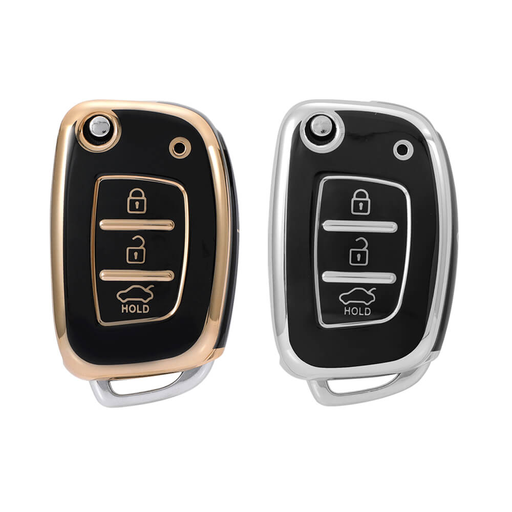 Keyzone Pack of 2 TPU Key Cover For Hyundai : Creta, I20 2020, I20 Elite, I20 Active, Grand I10, Aura, Xcent 19 Onwards, Venue Flip Key (KZTP10-Pack of 2) - Keyzone