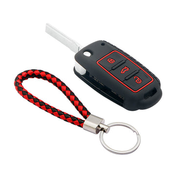 Keycare silicone key cover and keyring fit for : Octavia (Old), Fabia, Laura, Rapid, Superb, Yeti 3 button flip key (KC-13, KCMini Keyring)