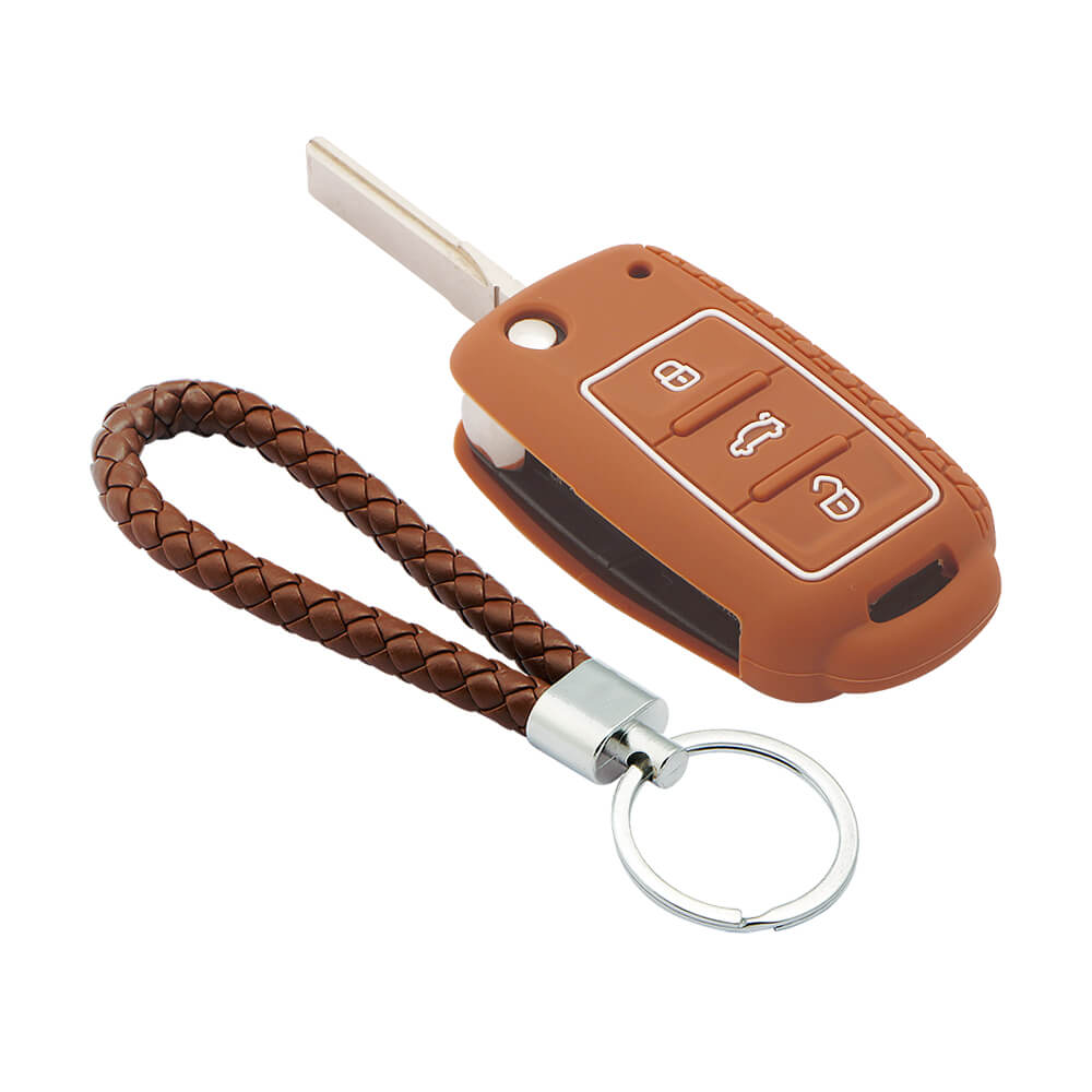 Keycare silicone key cover and keyring fit for : Polo, Vento, Jetta, Ameo 3b flip key (KC-13, KCMini Keyring) - Keyzone