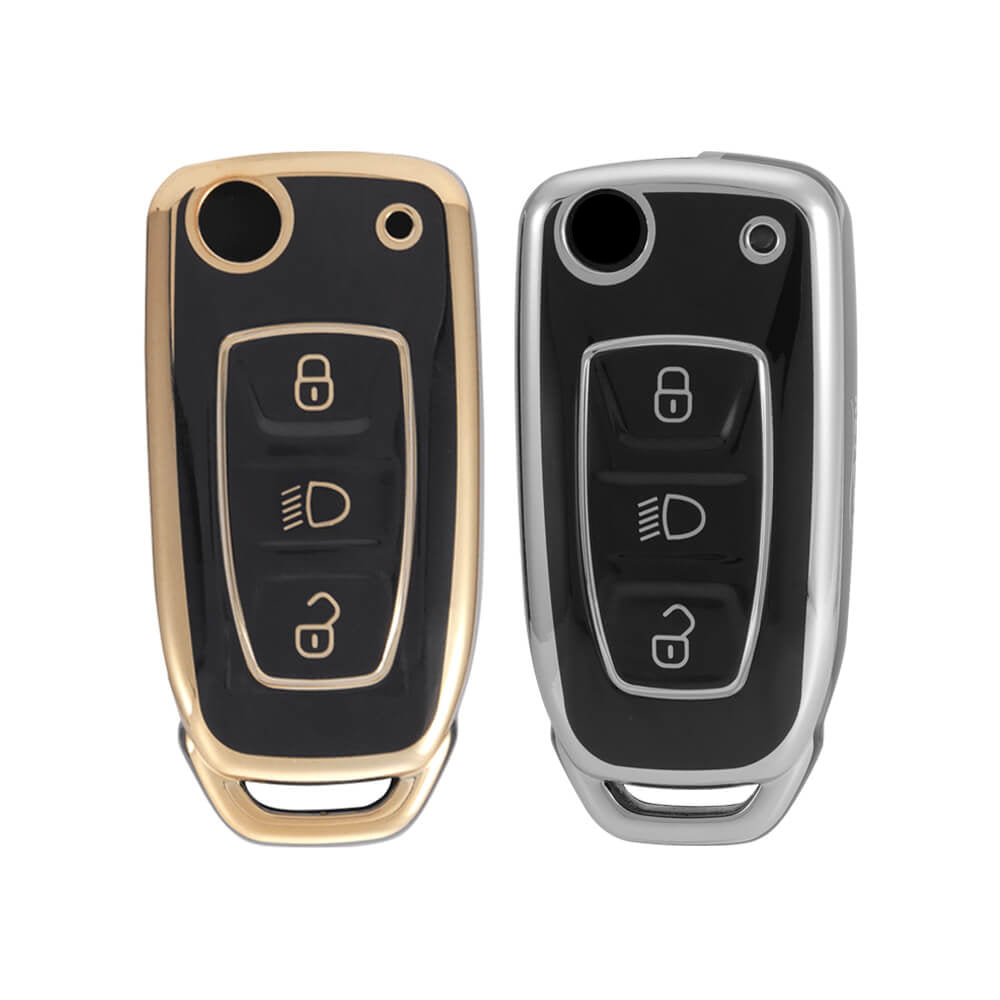 Keyzone Pack of 2 TPU Key Cover For Tata : Zest, Bolt, Tigor, Tiago, Zica, Safari Storme, Hexa, Nexon, Harrier Flip Key (KZTP29-Pack of 2) - Keyzone