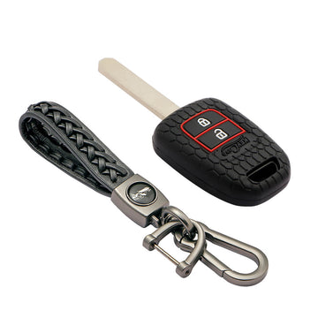 Keycare silicone key cover and keyring fit for : Wr-v, City, Jazz, Amaze 2014+ 2 button remote key (KC-33, Leather Woven Keychain)