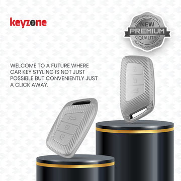 Keyzone silverstar TPU key cover & keychain for MG Hector, Windsor EV smart key (SS64)