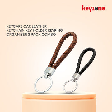 Keycare car leather keychain key holder keyring organiser 2 pack combo (Mini keyring RedBlack+Blue)