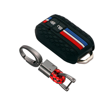 Keyzone striped cover and keychain fit for : Baleno, Jimny, Grand Vitara, Xl6, Ignis, Swift, Ertiga, New Brezza 2022, Fronx, Dzire 2b smart key (KZS-01, Alloy Keychain)