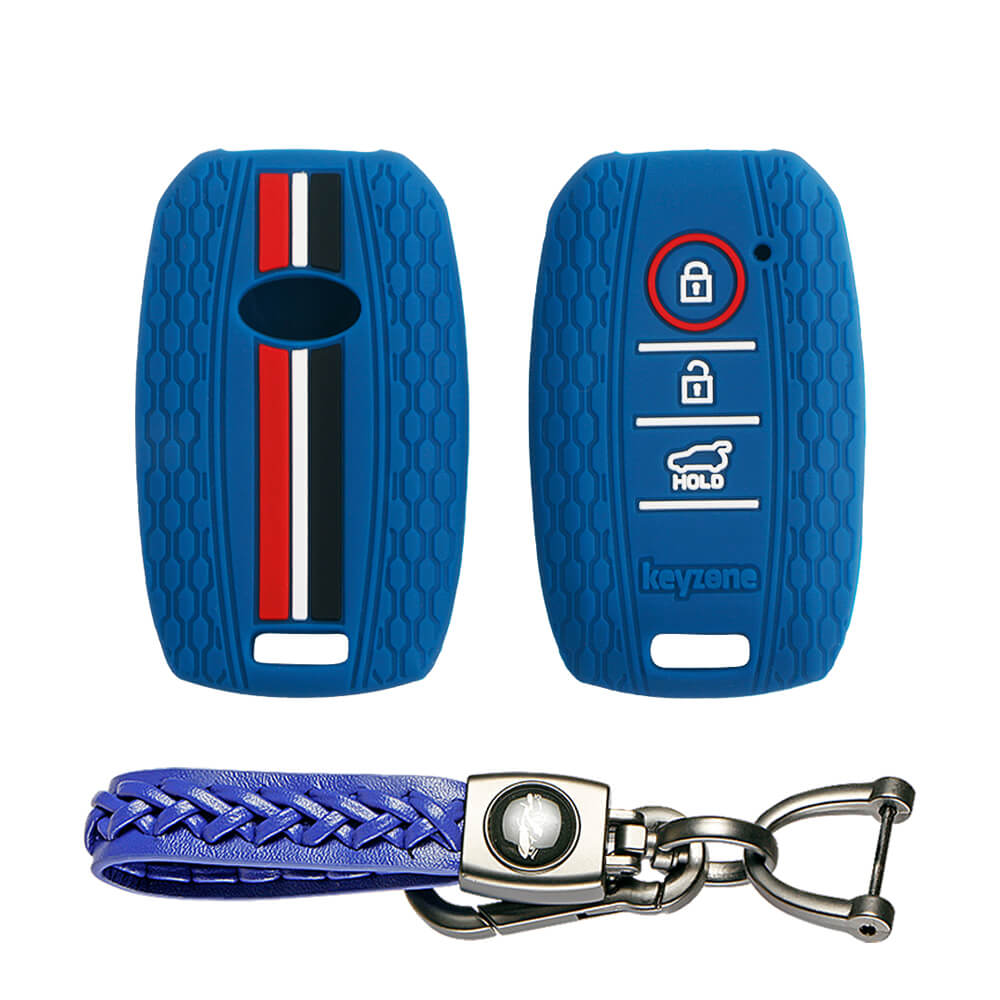 Keyzone striped key cover and keychain fit for : Seltos 3 button smart key (KZS-09, Woven Keyholder) - Keyzone