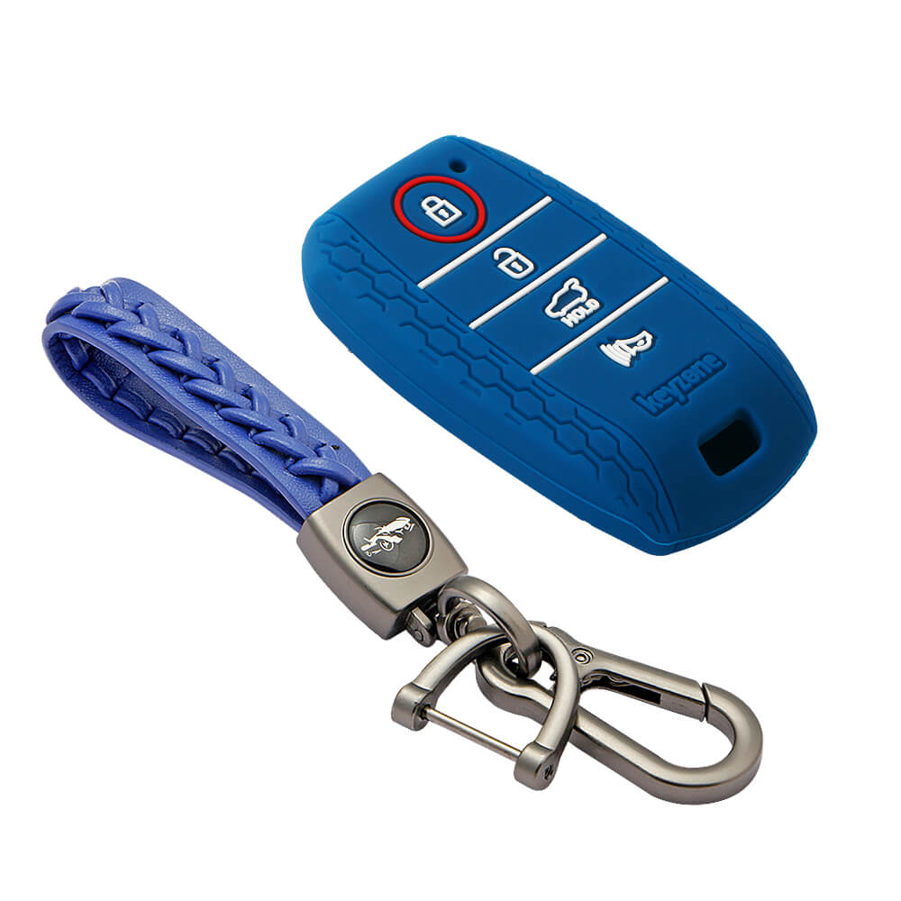 Keyzone striped key cover and keychain fit for : Seltos 4 button smart key (KZS-10, Woven Keyholder) - Keyzone