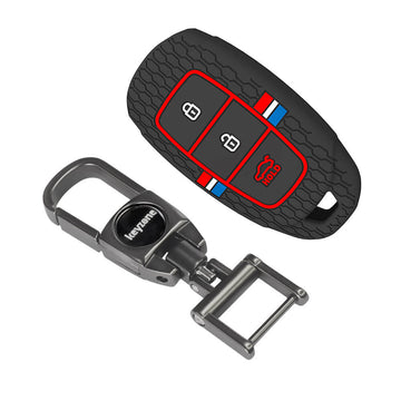 Keyzone striped silicone key cover & keychain for i20, Kona, Verna 3 button smart key (KZS-22, MAH Keychain)