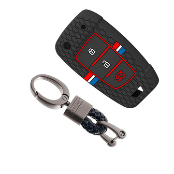 Keyzone striped silicone key cover & keychain for i20, Kona, Verna 3 button flip key (KZS-23, Alloy  Keychain)