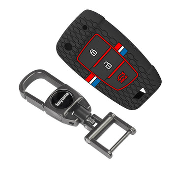 Keyzone striped silicone key cover & keychain for i20, Kona, Verna 3 button flip key (KZS-23, MAH Keychain)