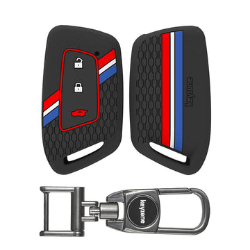 Keyzone striped silicone key cover & keychain for MG Hector 3 button smart key (KZS-24, MAH Keychain)