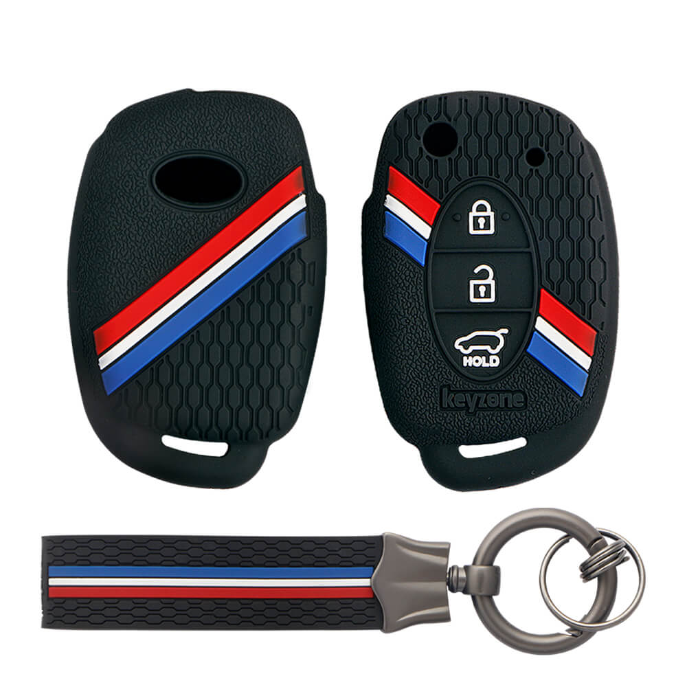 Keyzone striped key cover and keychain fit for : Creta, I20 2020, I20