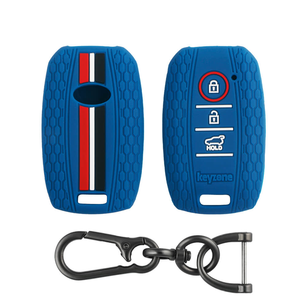 Keyzone striped key cover and keychain fit for : Seltos 3 button smart key (KZS-09, Zinc Alloy Keychain) - Keyzone