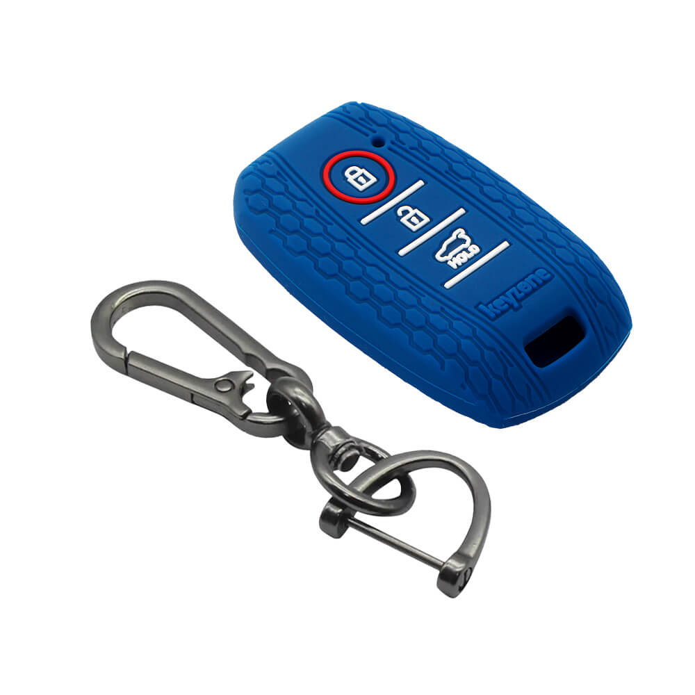 Keyzone striped key cover and keychain fit for : Seltos 3 button smart key (KZS-09, Zinc Alloy Keychain) - Keyzone