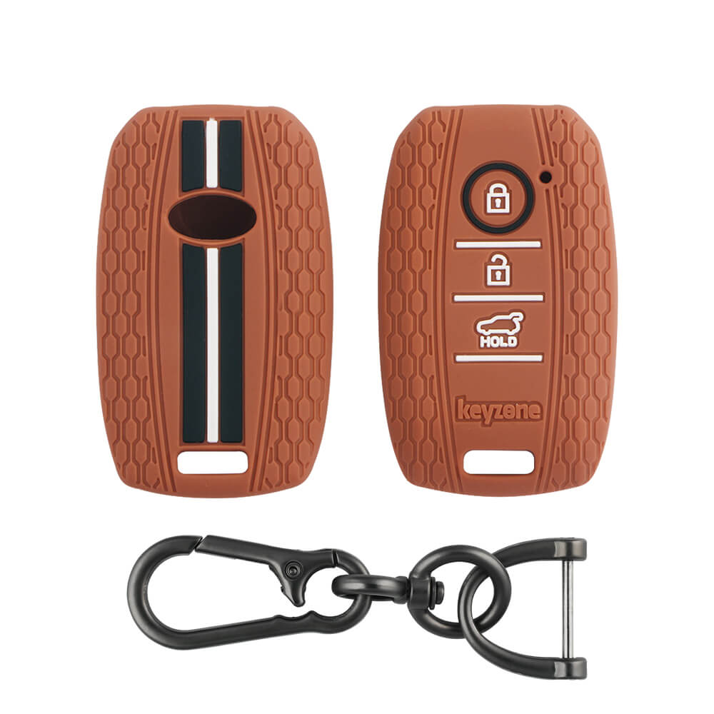 Keyzone striped key cover and keychain fit for : Seltos 3 button smart key (KZS-09, Zinc Alloy Keychain) - Keyzone