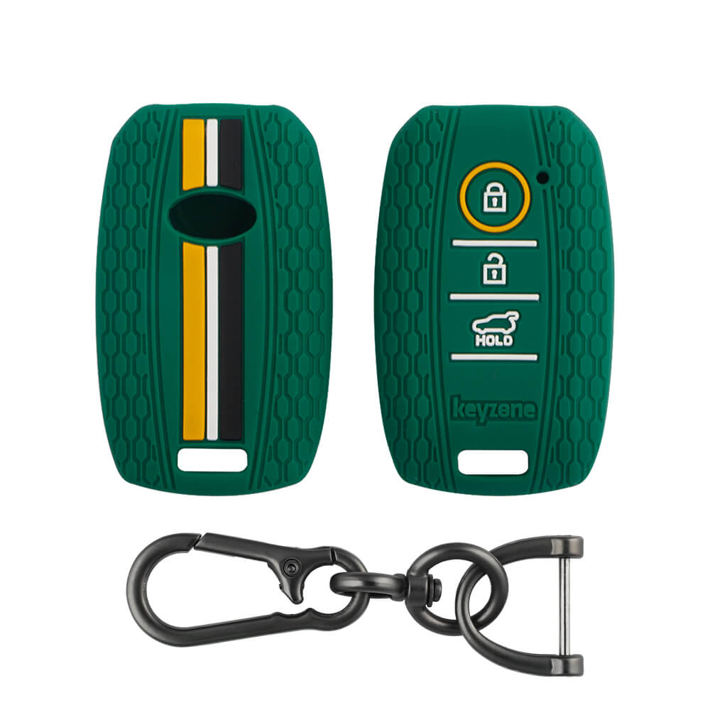 Keyzone striped key cover and keychain fit for : Seltos 3 button smart key (KZS-09, Zinc Alloy Keychain) - Keyzone