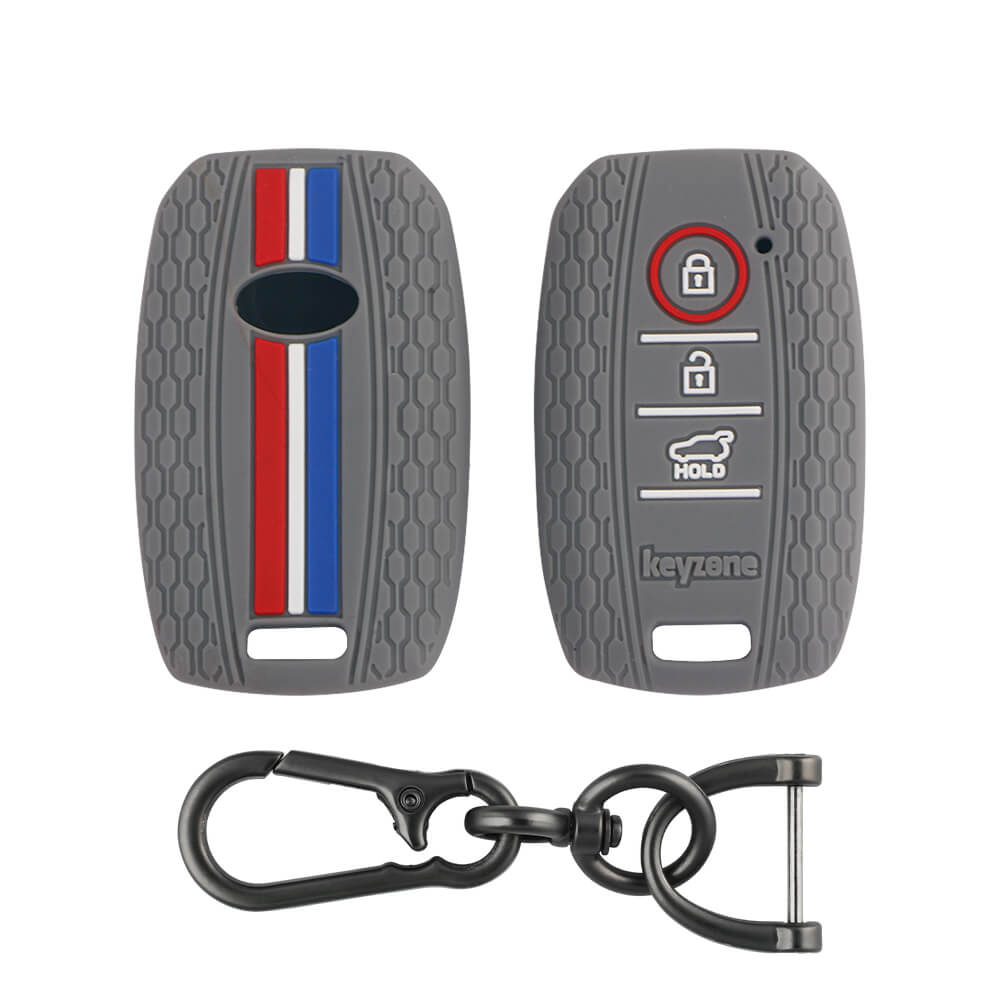 Keyzone striped key cover and keychain fit for : Seltos 3 button smart key (KZS-09, Zinc Alloy Keychain) - Keyzone