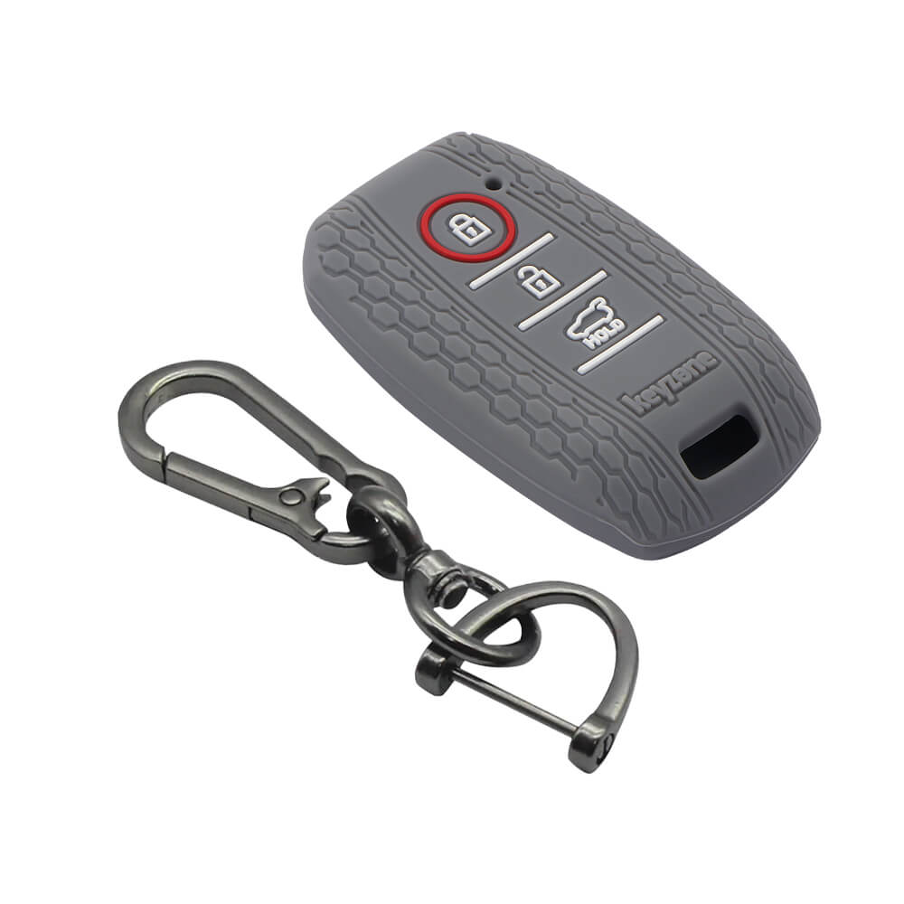 Keyzone striped key cover and keychain fit for : Seltos 3 button smart key (KZS-09, Zinc Alloy Keychain) - Keyzone