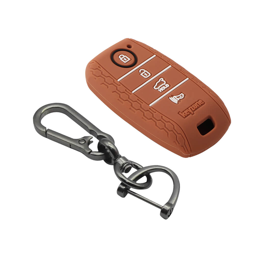 Keyzone striped key cover and keychain fit for : Seltos 4 button smart key (KZS-10, Zinc Alloy Keychain) - Keyzone