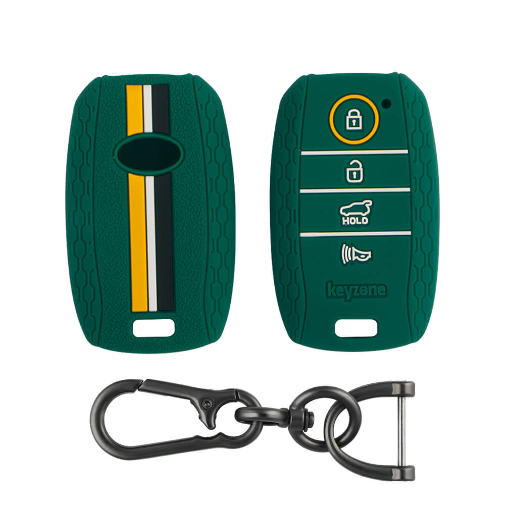 Keyzone striped key cover and keychain fit for : Seltos 4 button smart key (KZS-10, Zinc Alloy Keychain) - Keyzone