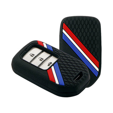 Keyzone striped key cover fit for : Honda City, Elevate, Civic, Jazz, Brio, Amaze, CR-V, WR-V, BR-V, Mobilio, Accord 2b/3b/4b/5b Smart Key (KZS-15)