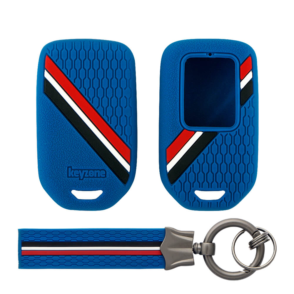 Keyzone striped key cover and keychain fit for : Honda City, Elevate, Civic, Jazz, Brio, Amaze, CR-V, WR-V, BR-V, Mobilio, Accord 2b/3b/4b/5b Smart Key (KZS-15, KZS-Keychain) - Keyzone