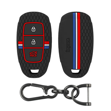 Keyzone striped silicone key cover & keychain for i20, Kona, Verna 3 button smart key (KZS-22, ZincAlloy)